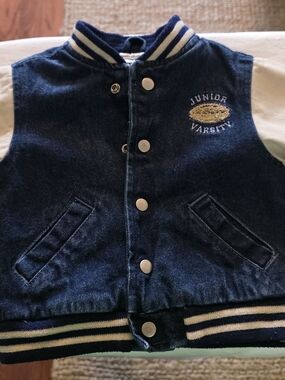 First Impressions Navy and Cream Quilted Baby Jacket